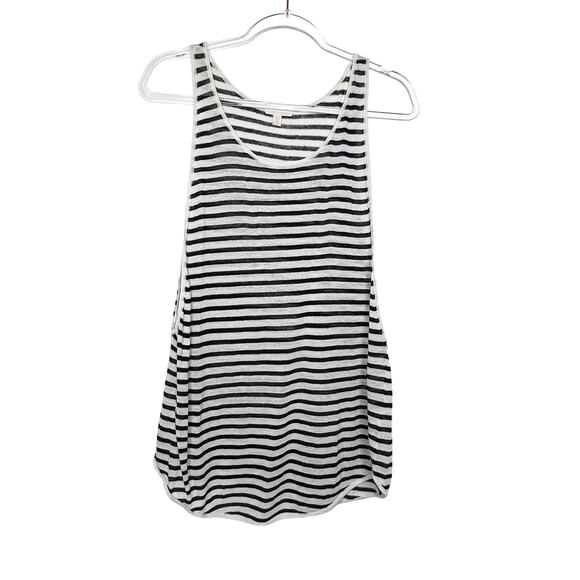 EILEEN FISHER Fine Italian Linen Striped Knit Muscle Tank Top Black White Size S - Picture 8 of 8